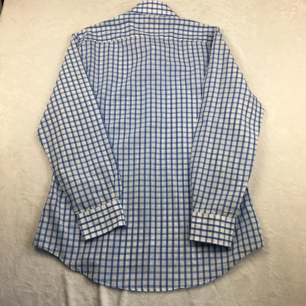 Ledbury Shirt Mens 17.5 Blue/White Checks Slim Fit Cotton/Linen Blend